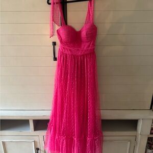 Chic Pink Polka Dot Mesh Dress